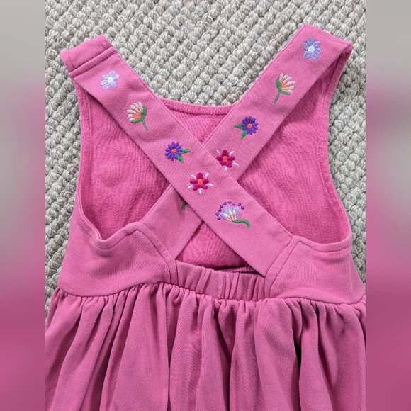 Mini Boden Pink Girls Crossback Dress with Floral Embroidery - Picture 3 of 5